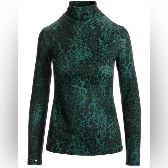 Boston Proper Women’s Green Back Leopard Turtleneck Knit Long Sleeve Top Small - Picture 4 of 16